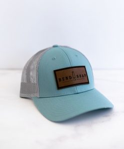 Aqua Trucker Hat With Leather Panel